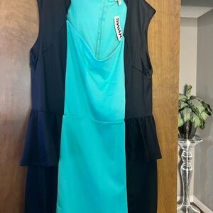 SWAK Blue and Black Sheath Cocktail Dress